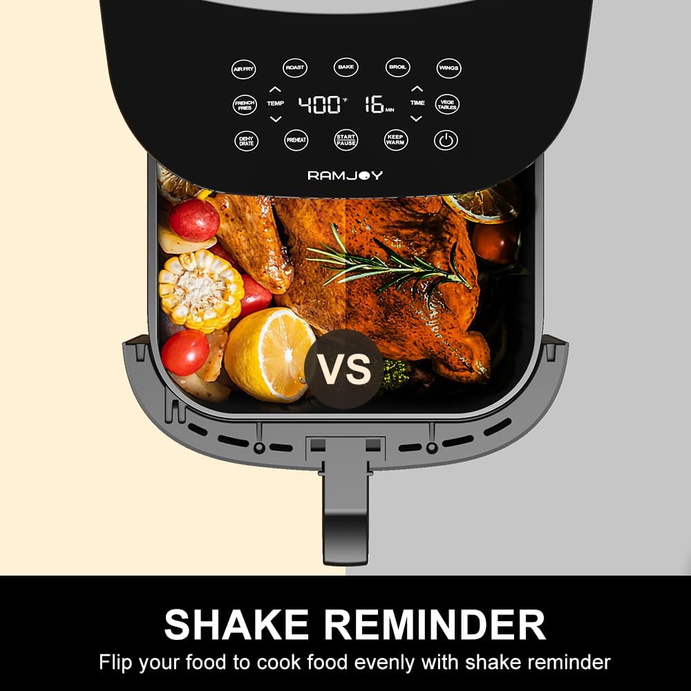 Air Fryer 6.8 Quarts, 10-in-1 Functions, Air Fry, Roast, Bake, Broil, Dehydrate, Large & Compact Air Fryers, Nonstick & Dishwasher-Safe Airfryer Basket, Stainless Steel Air Fryer, Easy to Use