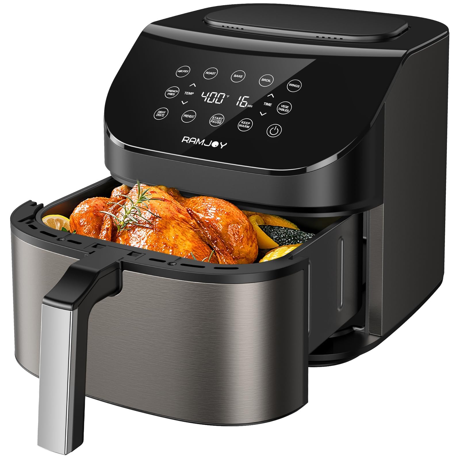 Air Fryer 6.8 Quarts, 10-in-1 Functions, Air Fry, Roast, Bake, Broil, Dehydrate, Large & Compact Air Fryers, Nonstick & Dishwasher-Safe Airfryer Basket, Stainless Steel Air Fryer, Easy to Use